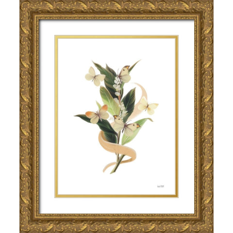 Wildflowers and Butterflies I Gold Ornate Wood Framed Art Print with Double Matting by House Fenway