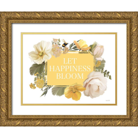 Let Happiness Bloom Gold Ornate Wood Framed Art Print with Double Matting by House Fenway