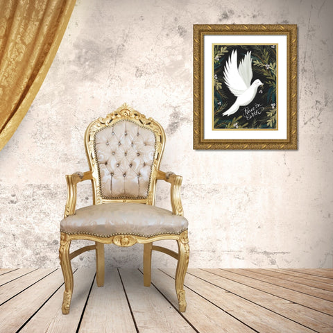 Peace on Earth Dove Gold Ornate Wood Framed Art Print with Double Matting by House Fenway