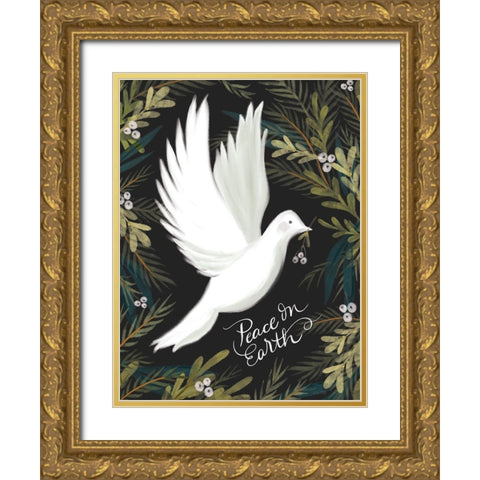 Peace on Earth Dove Gold Ornate Wood Framed Art Print with Double Matting by House Fenway