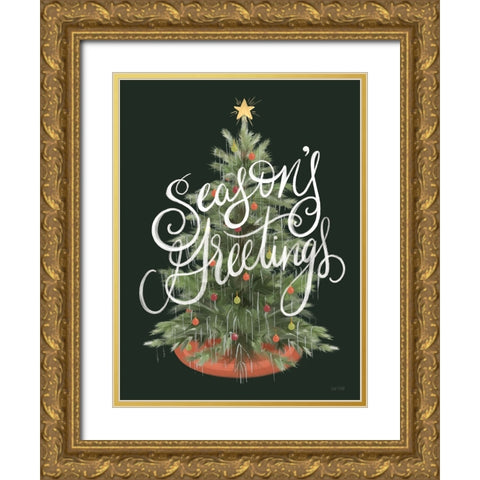 Seasons Greetings Gold Ornate Wood Framed Art Print with Double Matting by House Fenway