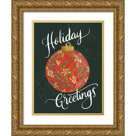 Holiday Greetings Gold Ornate Wood Framed Art Print with Double Matting by House Fenway