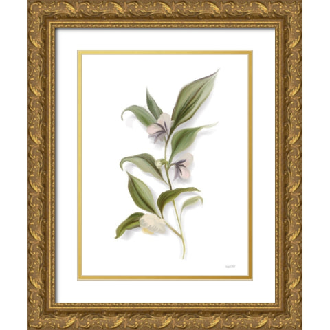 White Blossom Botanical Gold Ornate Wood Framed Art Print with Double Matting by House Fenway