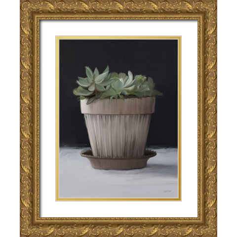 Farmhouse Succulent Gold Ornate Wood Framed Art Print with Double Matting by House Fenway