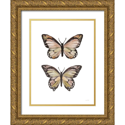 Summer Butterflies Gold Ornate Wood Framed Art Print with Double Matting by House Fenway