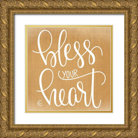 Bless Your Heart  Gold Ornate Wood Framed Art Print with Double Matting by Fearfully Made Creations
