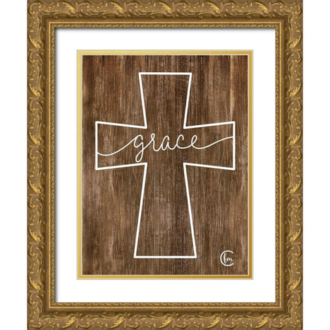 Grace Cross Gold Ornate Wood Framed Art Print with Double Matting by Fearfully Made Creations
