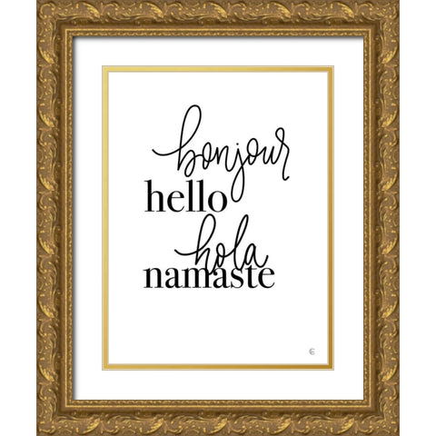 Hello Languages Gold Ornate Wood Framed Art Print with Double Matting by Fearfully Made Creations
