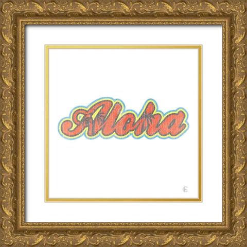 Aloha Retro Gold Ornate Wood Framed Art Print with Double Matting by Fearfully Made Creations