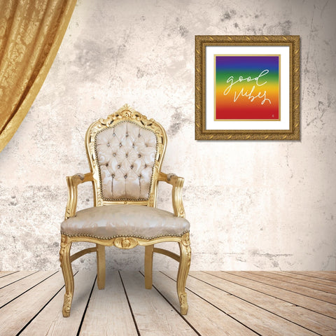 Rainbow Good Vibes Gold Ornate Wood Framed Art Print with Double Matting by Fearfully Made Creations