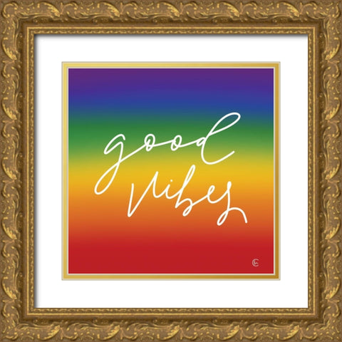 Rainbow Good Vibes Gold Ornate Wood Framed Art Print with Double Matting by Fearfully Made Creations