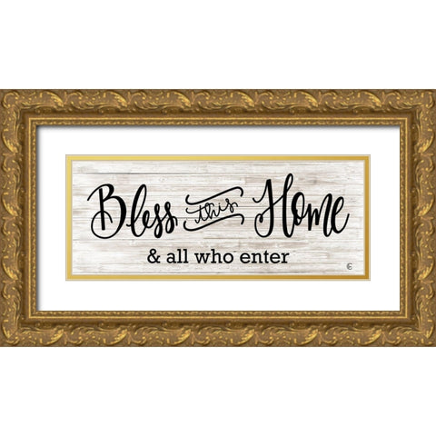 Bless This Home Gold Ornate Wood Framed Art Print with Double Matting by Fearfully Made Creations