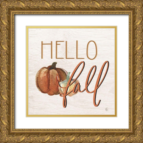 Hello Fall Gold Ornate Wood Framed Art Print with Double Matting by Fearfully Made Creations