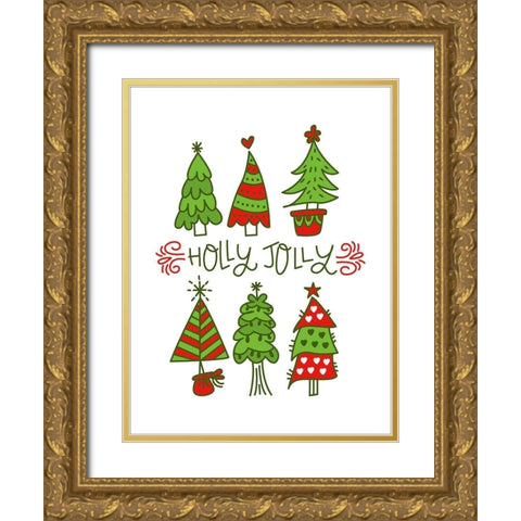 Holly Jolly  Gold Ornate Wood Framed Art Print with Double Matting by Barrett, Erin