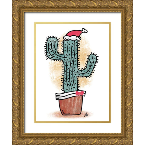 Feliz Navidad Cactus Gold Ornate Wood Framed Art Print with Double Matting by Barrett, Erin