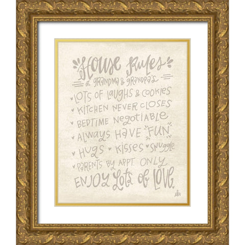 House Rules at Grandma and Grandpas Gold Ornate Wood Framed Art Print with Double Matting by Barrett, Erin