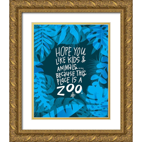 Flamingo Zoo Gold Ornate Wood Framed Art Print with Double Matting by Barrett, Erin