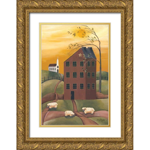 Sheep Farm Gold Ornate Wood Framed Art Print with Double Matting by Eads, Gail