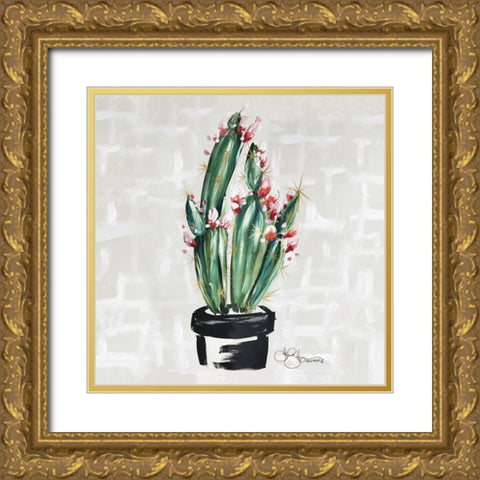 Blooming Cactus Gold Ornate Wood Framed Art Print with Double Matting by Hollihocks Art