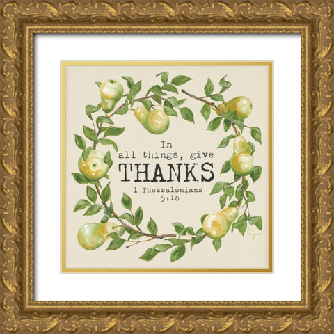 Give Thanks Gold Ornate Wood Framed Art Print with Double Matting by Hollihocks Art