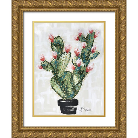 Cactus Gold Ornate Wood Framed Art Print with Double Matting by Hollihocks Art