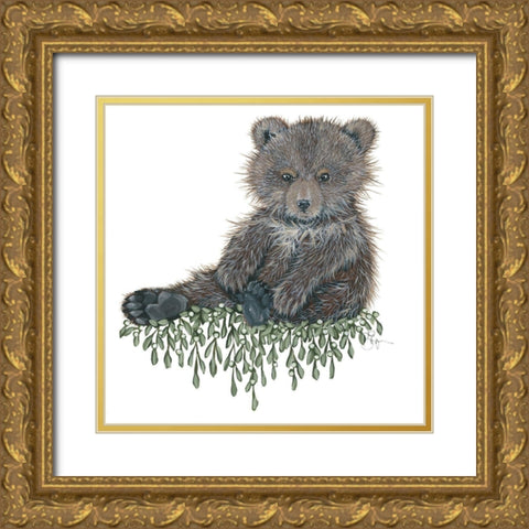 Baby Bear Gold Ornate Wood Framed Art Print with Double Matting by Hollihocks Art