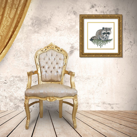 Baby Raccoon Gold Ornate Wood Framed Art Print with Double Matting by Holllihocks Art