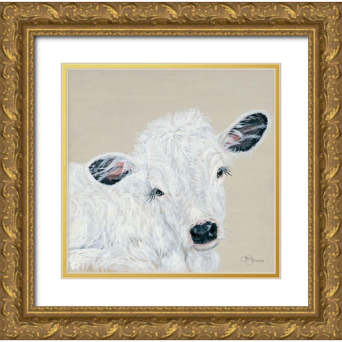 White Calf Gold Ornate Wood Framed Art Print with Double Matting by Holllihocks Art