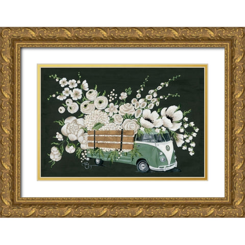 VW Bus Black Gold Ornate Wood Framed Art Print with Double Matting by Holllihocks Art
