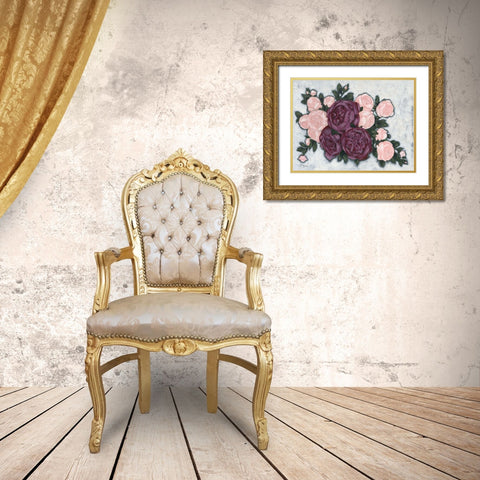 English Roses Gold Ornate Wood Framed Art Print with Double Matting by Holllihocks Art