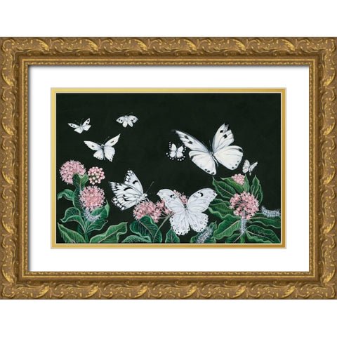 Butterflies Gold Ornate Wood Framed Art Print with Double Matting by Holllihocks Art