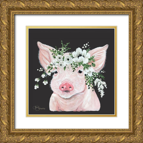 Poppy the Pig Gold Ornate Wood Framed Art Print with Double Matting by Hollihocks Art