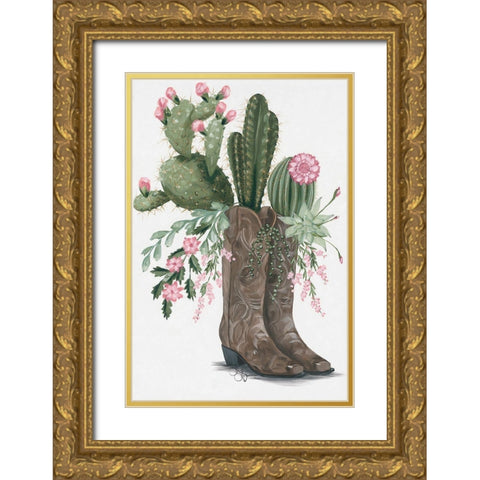 Cactus Boots    Gold Ornate Wood Framed Art Print with Double Matting by Hollihocks Art