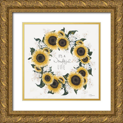 Its A Wonderful Life Wreath Gold Ornate Wood Framed Art Print with Double Matting by Hollihocks Art