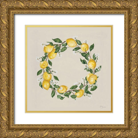 Lemon Wreath Gold Ornate Wood Framed Art Print with Double Matting by Hollihocks Art