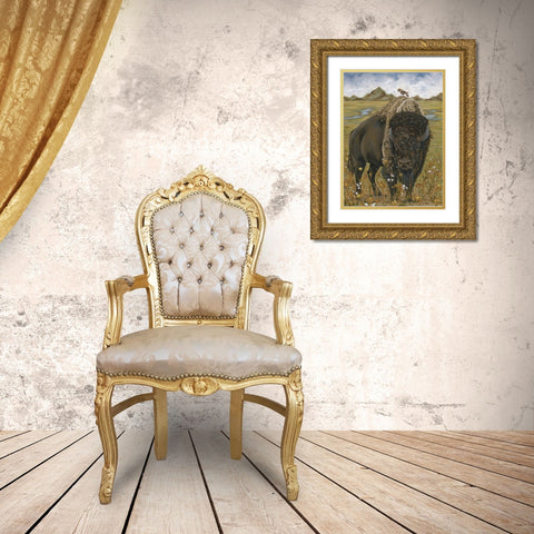 Bison    Gold Ornate Wood Framed Art Print with Double Matting by Hollihocks Art