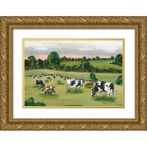 Abstract Field of Cows    Gold Ornate Wood Framed Art Print with Double Matting by Hollihocks Art