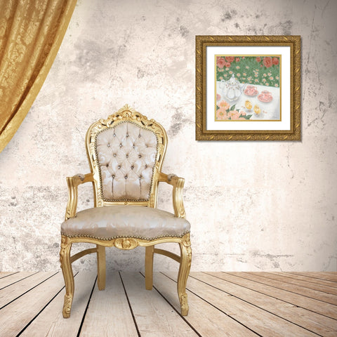 Tea Party Gold Ornate Wood Framed Art Print with Double Matting by Hollihocks Art