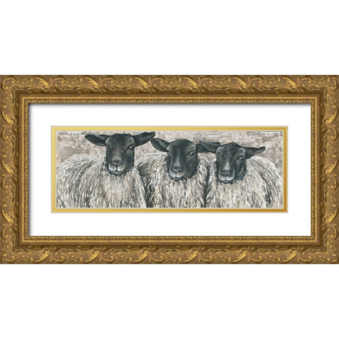 Three Sheep   Gold Ornate Wood Framed Art Print with Double Matting by Hollihocks Art