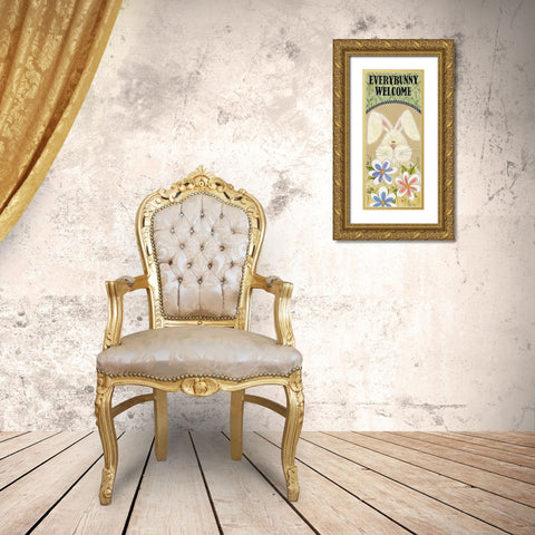Every Bunny Welcome Gold Ornate Wood Framed Art Print with Double Matting by Hilliker, Lisa