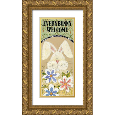 Every Bunny Welcome Gold Ornate Wood Framed Art Print with Double Matting by Hilliker, Lisa