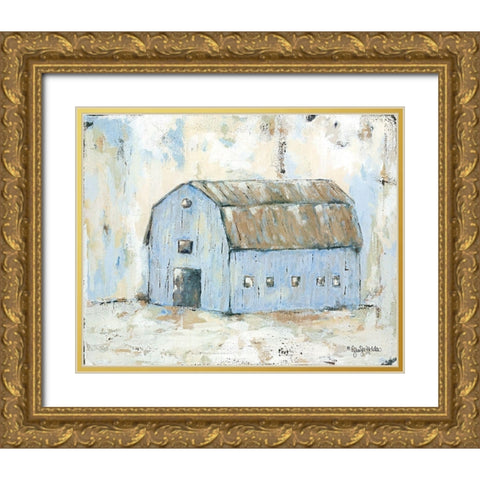 Blue Barnyard Gold Ornate Wood Framed Art Print with Double Matting by Holden, Jennifer