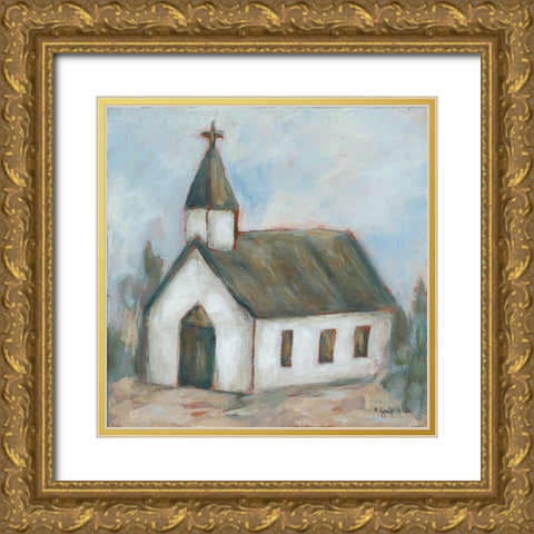 Chapel on the Hill Gold Ornate Wood Framed Art Print with Double Matting by Holden, Jennifer