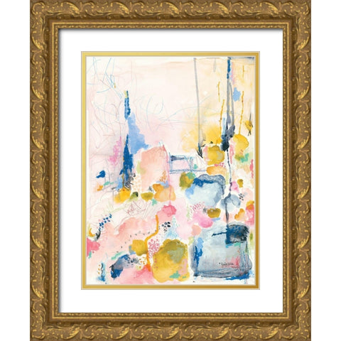 Spring Abstract Gold Ornate Wood Framed Art Print with Double Matting by Jennifer Holden