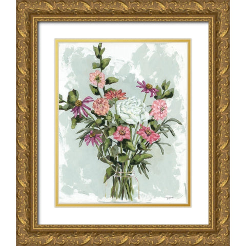 Flower Garden Bouquet Gold Ornate Wood Framed Art Print with Double Matting by Holden, Jennifer