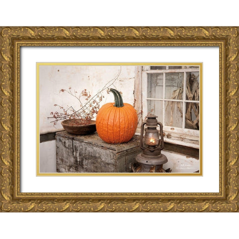 Fall Lantern Gold Ornate Wood Framed Art Print with Double Matting by Hoover, Irvin