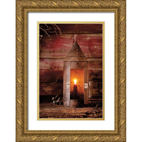 Tinners Lantern Gold Ornate Wood Framed Art Print with Double Matting by Hoover, Irvin
