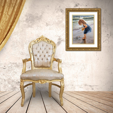 Playing at the Beach Gold Ornate Wood Framed Art Print with Double Matting by Janisse, Georgia