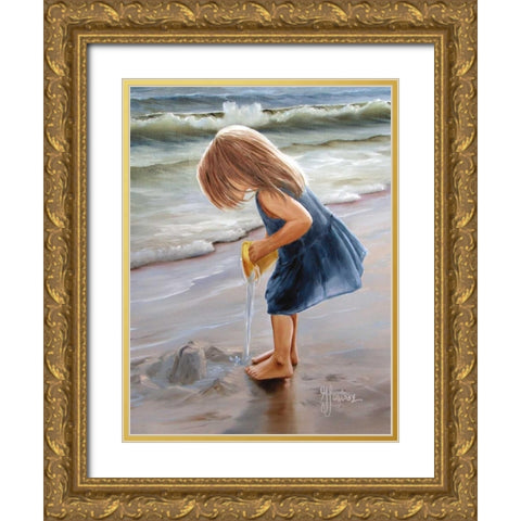 Playing at the Beach Gold Ornate Wood Framed Art Print with Double Matting by Janisse, Georgia