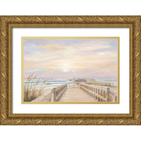Ponce Inlet Jetty Sunrise Gold Ornate Wood Framed Art Print with Double Matting by Janisse, Georgia